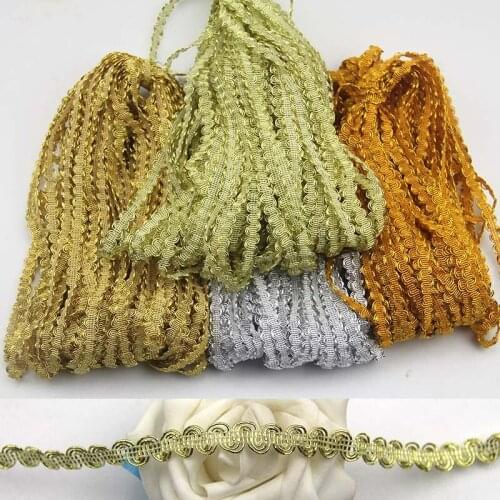 25Yard/Lot 0.5CM/0.8CM Wide Gold Silver Lace Trim Ribbon S edge Wave Edge DIY Handmade COS Dress Garment Accessories SM549