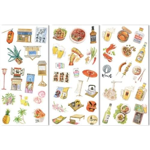 3 Sheets Japanese Cute Stickers Tokyo Food Journal Stickers Scrapbooking Kawaii Stationery Decorative Album