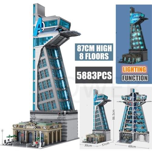 5883PCS UPGRAD 8 Floors Avengered Tower Tony Heroes Irons Thanos Captian Thor Stark Man Building Blocks Bricks Kids Gifts Toys