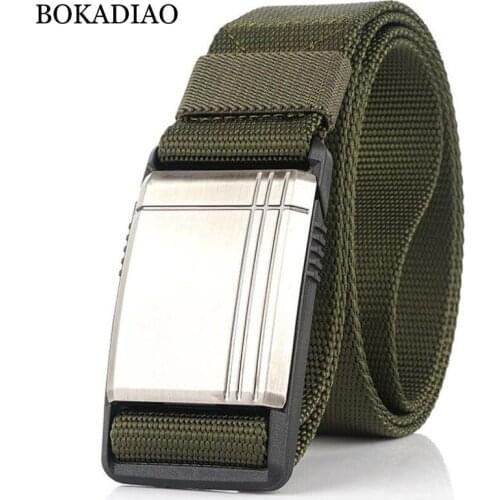 BOKADIAO Military Army Combat mans Canvas Belt Magnetic Metal buckle Tactical Belts for Men Nylon Training Waistband male strap