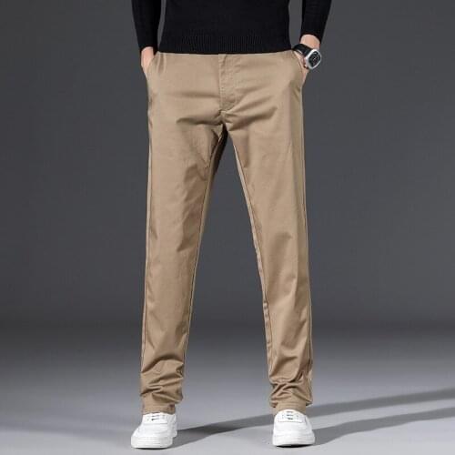 2021 TENCEL Material Casual Pants Men Straight Black Khaki Grey Pants Cotton Business Slim Fit Fashion Brand Trousers For Male