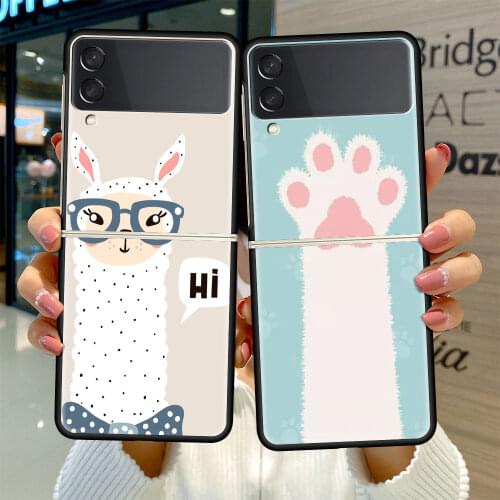 Black Hard Case For Samsung Galaxy Z Flip 3 5G Luxury PC Shockproof Phone Cover ZFlip 3 Bumper Funda Cute Animal Cartoon Cat Dog