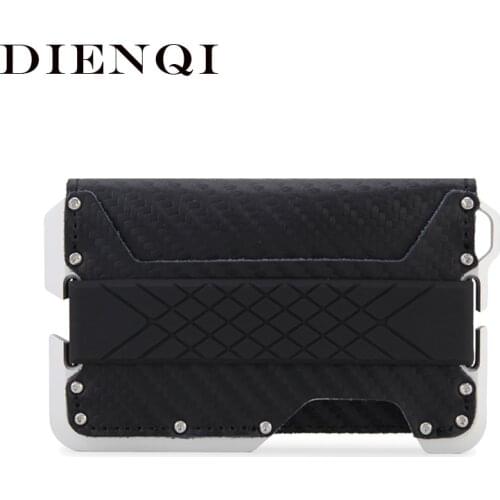 DIENQI Rfid Card Holder Men Wallets Genuine Leather Carbon Fiber Wallet Money Bag Male Slim Thin Purse Magsafe Metal Smart Walet