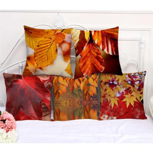 Throw Pillow Cases Hello Fall Autumn Maple Leaf Cushion Cover 45x45cm Home Living Room Decoration Linen/Cotton Pillowcover Decor