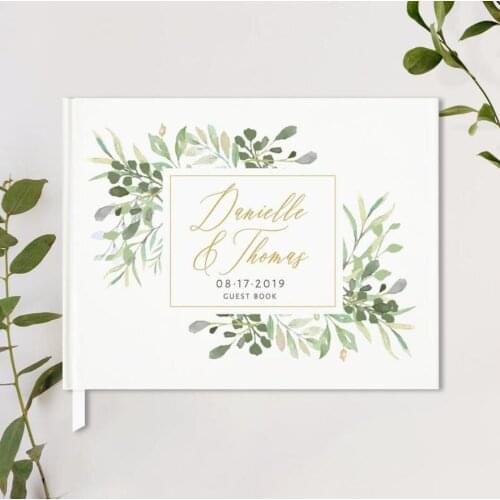 Personalized White Botanical Wedding Guest Book Custom Bride Grooms Name Wedding Date Guest Book,Anniversary Photo Album