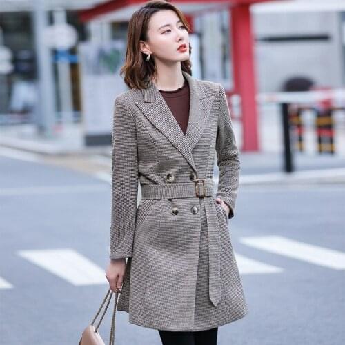 IZICFLY New Style Autumn Winter Coffee High Quality Trench Coat For Women Elegant Slim Business Office Blazers OL Windbreaker