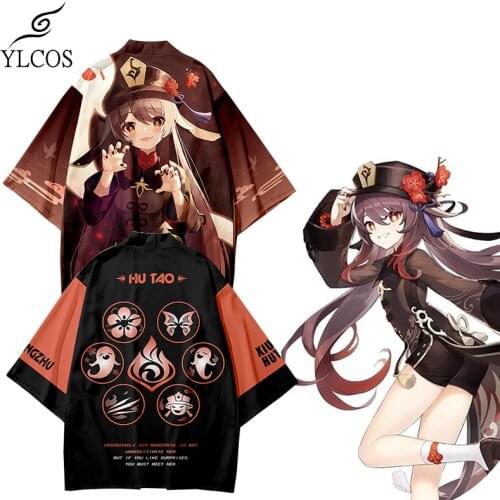 Game Genshin Impact Kimono Chiffon Coat Costume Hu Tao T-Shirt Cosplay Cloak For Unisex Fashion Suit