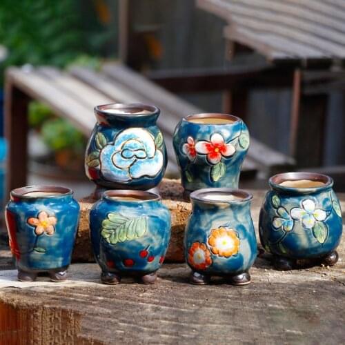 Chinese Mini Ceramic flower pots succulent pot garden accessories Retro macetas de ceramica home decor vasi per piante da estern