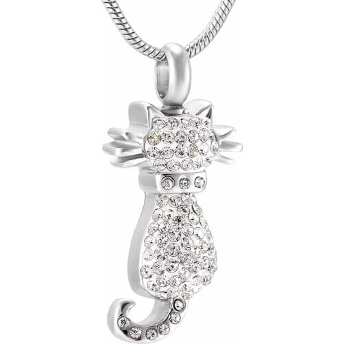 LKJ9921 Women/ Girl Accessories Jewelry Inlay Rhinestones Cat Necklace Cremation Urn Ashes Holder Memorial for Human/ Pet
