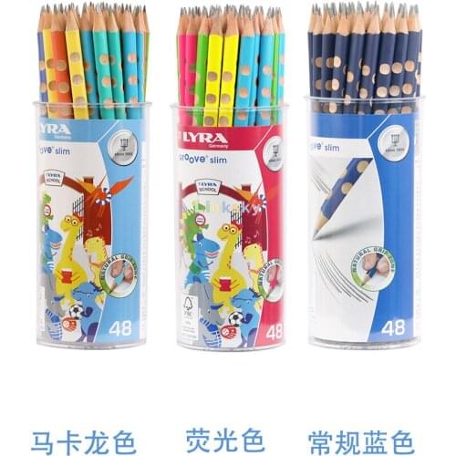 Lyra Groove Slim Pencils GraphiteH B in Round Plastic Pot 48 Pencils,Ergonomic Triangular shape,For children writing and drawing