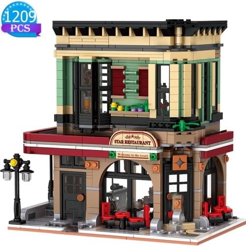 Moc Ideas Restaurant Kit Sightseeing and Game Area Double-storey House Building Bricks Blocks Childrens Toys Adult Gifts