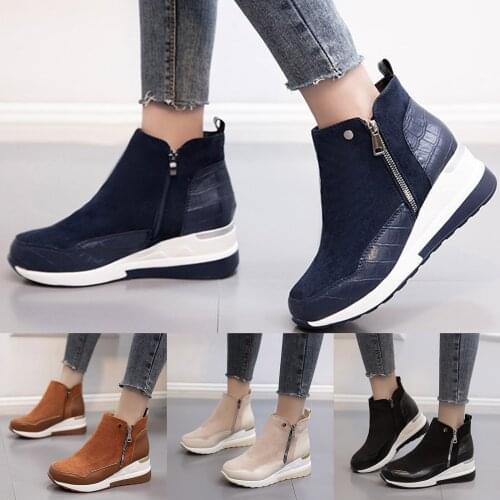 Fashion Womens Shoes Thick-soled Colorblock Brock Wedges Short Boot High Quality Comfy Daily Shoes Женские Сапоги Free Shipping