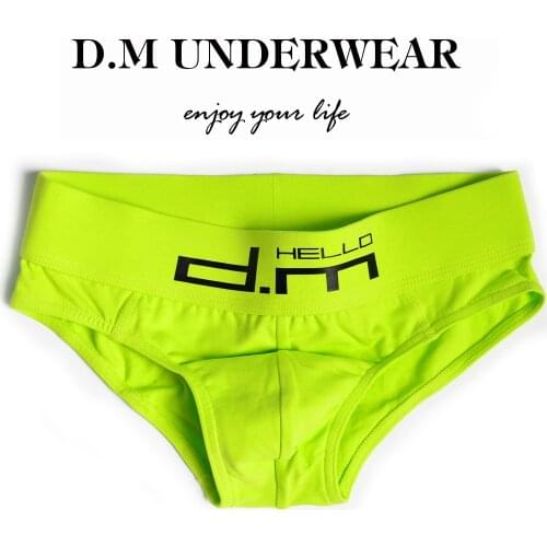 Fashion Gay Men personality mens White Green solid Color Letter Brief comfortable cotton breathable low waist sexy Underwear