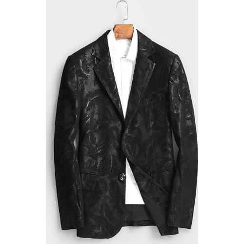 Leather Size Plus Suit Spring Autumn Business Men Tops 2021 New Black Genuine Goatskin Printing Jacket Printed Fashion Blazer