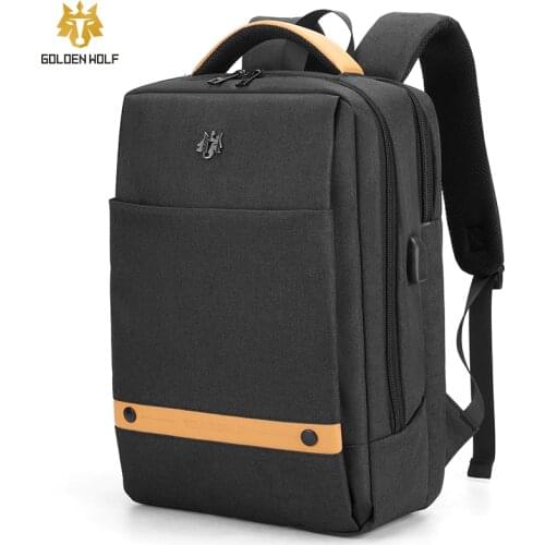 Goloen Wolf Laptop Backpack For Men USB Charging Bag Pack Large Capacity Teenager Schoolbag Male Travel Backpacks Mochilas Bags