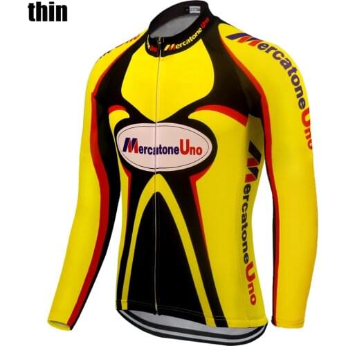 New Yellow Long-Sleeved Cycling Jersey 2020 Mens Winter Fleece And Thin Mountain Bike Wear Sports Coat Mercatone Uno
