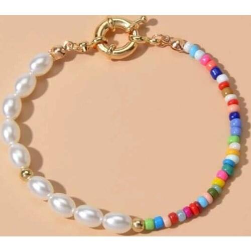 Kirykle 2021 New Ins Style Bohemian Bracelet for Women Charm Handmade Faux Pearl Beaded Bracelet Pulsera Women Jewelry Gift