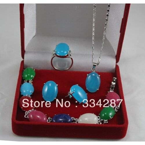 New Listed !Free Shipping Mixed colour Jades Ring Bracelet Earring Pendant Jewelry Set