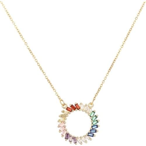 Fashion Rainbow Cz round Necklace Pendant Choker Colorful Copper snake chain Necklace Jewelry zircons Accessories gift for Women