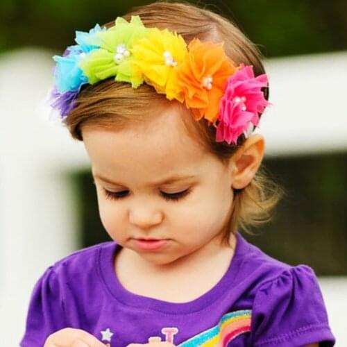 Rainbow color flowers headband Children baby girls hair accessories Infant Toddler headwear bow 1pc HB539