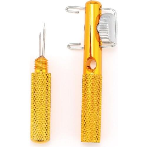 Aluminum Alloy Metal Manual Fishing Hook Tier Double-Headed Needle Gold Fishing Line Fishhook Tie Device Fishing Accessories