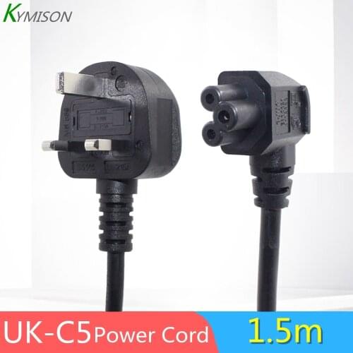 UK BS1363 Mains Plug To IEC C5 Right Angle 3pin Laptop Power Lead Cable PC Monitor Type G Adapter Extension Cord 1.5m 5ft