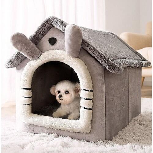 Foldable Deep Sleep Pet Cat House Indoor Winter Warm Cozy Cat Bed for Small Dog Cat Kitten Teddy Comfortable Kennel Pet Supplies