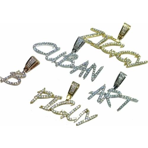 High quality iced out cursive letter pendant