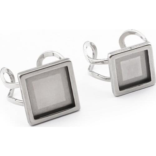 10pcs Stainless Steel Square 10mm 12mm Ring Cabochon Base Blank Setting Blanks For DIY Rings Jewelry Findings Making