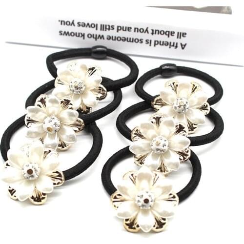 Women Hair Accessories Flowers Beads Headbands Ponytail Holder Girls Scrunchies Vintage Elastic Hair Bands Rubber Rope Headdress