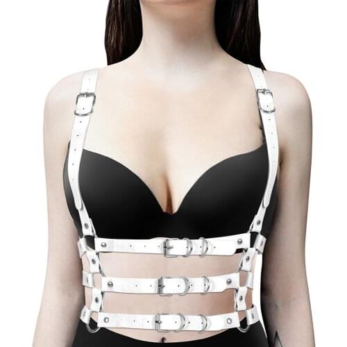Leather Full Body Harness Bra Cage Waist Top Pole Party Dance Rave Strap Bondage Garter Belt Adjust Waistband Punk Womens Belt