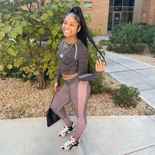 2021 Ladies Spring New Sexy Sports Long-Sleeved Suit Sports Fitness Yoga Top Leggings Two-Piece Suit