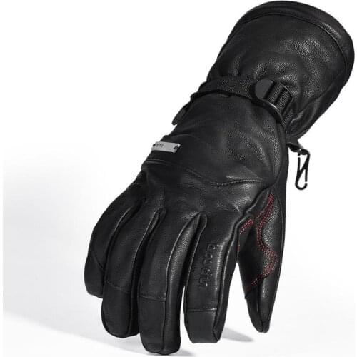Winter Genuine Leather Touch Screen Ski Gloves with Warm Fleece Waterproof Outdoor Skiing Motorcycle Riding Snowboard Gloves