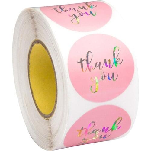 100-500pcs Black And Pink Sealing Label Sticker 1inch Laser Thank You Stickers For Gift Decoration Business Packaging Stationery