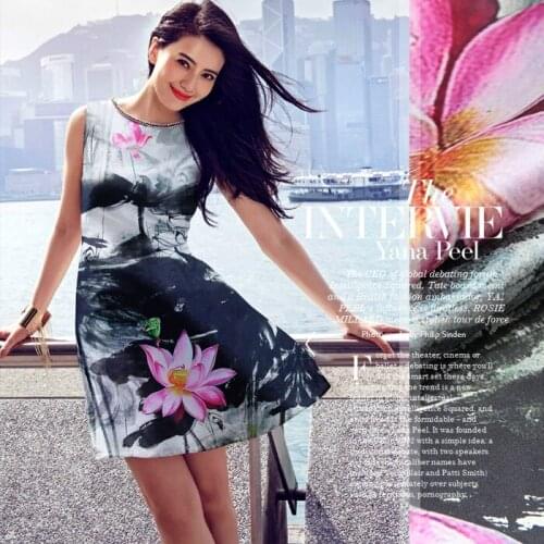 135*140cm wide 14mm pink and black lotus print stiff and smooth silk organza fabric for dress shirt clothes pants D366