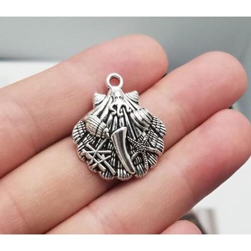 15pcs/lot--27x24mm, shell cham,Antique silver plated octopus conch starfish charms,DIY supplies,Jewelry accessories