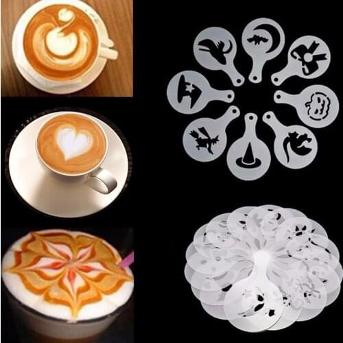 16PCS/Set Cafe Foam Spray Template Barista Stencils Decoration Tool Garland Mold Coffee Printing Flower Model