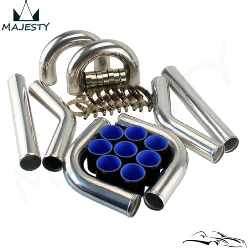 2''51MM Turbo Intercooler Pipe Chrome Aluminum Hose/Tube Piping kits + T-Clamps+Silicone Hose Turbocharged System 3 Colors