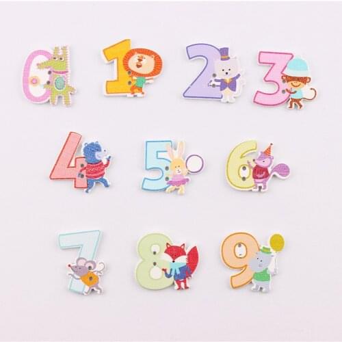 2 Holes Randomly Mixed Wooden Button Cute Numbers pattern Scrapbook Craft Buttons Mix 50pcs Garment Botoes Accessories 27*30mm