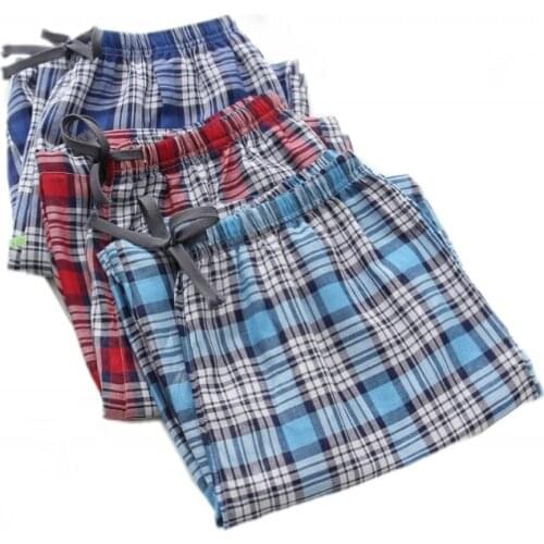2021 Summer Men 100% cotton sleep bottoms Male beatch shorts Board Shorts Men Casual Plaid pajama half pants Swimming Shorts XXL