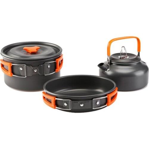 3 PC / Set Camping Cookware Outdoor Travel Picnic Cooking Frying Pan Boiling Pot Tableware Equipment Portable