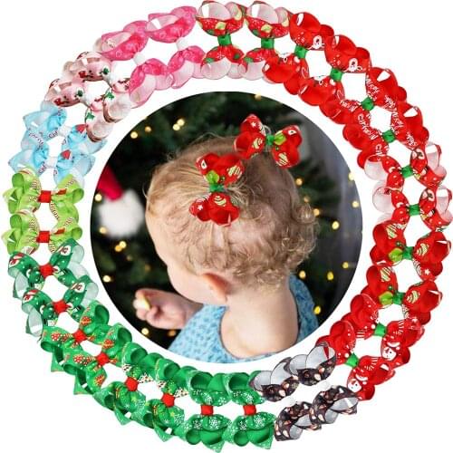 30pcs Christmas Kid Hair Clips 3'' Fine Hair Baby Bows Clip Grosgrain Ribbon Hair Bows Baby Small Barrettes Hair Accessories