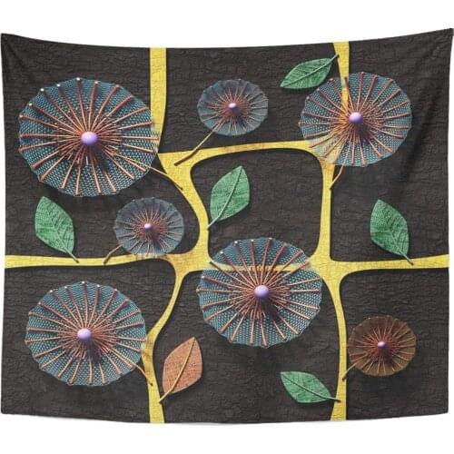 Abstract Brown Wall 3D Copper Flowers Red Wood Golden Ornamental Bloom Home Decor Tapestry Wall Hanging for Living Room Bedroom