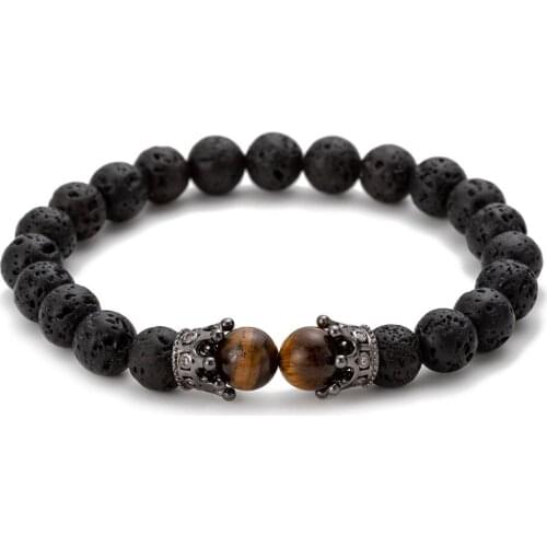 Trendy Natural Stone Handmade Micro-zirconia Crown Charm Bracelet Set For Men And Women Couples Beaded Bracelets Jewelry Gifts