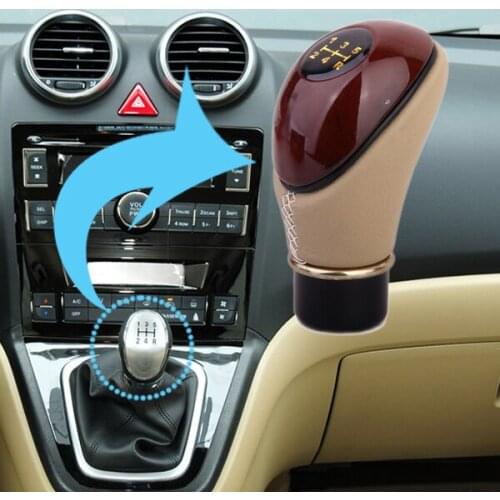 Wooden PU Leather Car Gear Shift Lever Knob - Brown and Beige