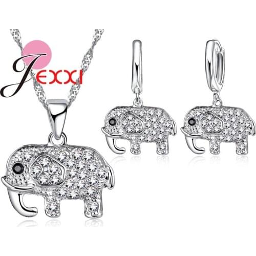 Girls Cute CZ Animal Necklaces & Pendants/Earrings 925 Sterling Silver Elephant Jewelry Set for Women Gifts