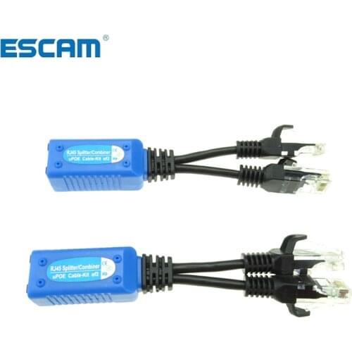 ESCAM 1pair RJ45 splitter combiner uPOE cable, two POE camera use one net cable POE Adapter Cable Connectors Passive Power Cable