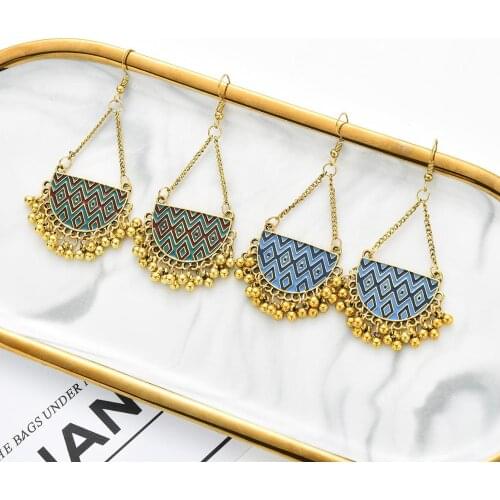 Ethnic Boho Gold Semicircle Tassel Beaded Earrings Womens Indian Jewelry Jhumka Gypsy Summer Wave Dangle Earrings Oorbellen