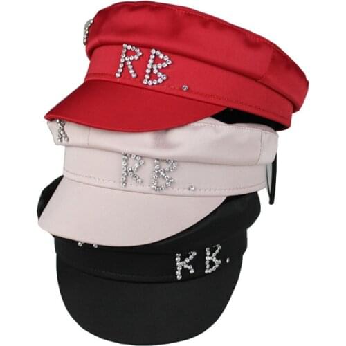 Simple Rhinestone RB Hat Women Men Street Fashion Style Newsboy Hats Black Berets Flat Top Caps Men Drop Ship Cap