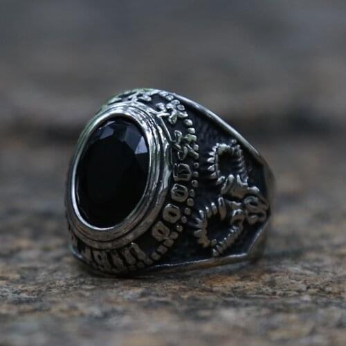 Vintage Mens Gothic Punk Satan Sheep Head Black CZ Ring Hip Hop Men′s Stainless Steel Freemasonry Ring Retro Male Biker Jewelry